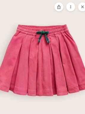 Pink Pleated Corduroy Skirt with Green Drawstring